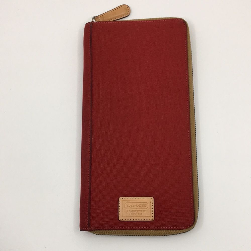 COACH Red Slim Business Card Holder Full Zip Organizer leather interior